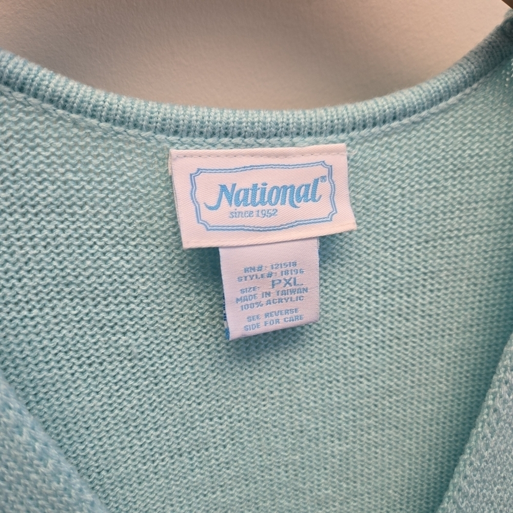 PXL Vintage Knit Blue Green Button Cardigan Sweater Vest Petite - Picture 4 of 5